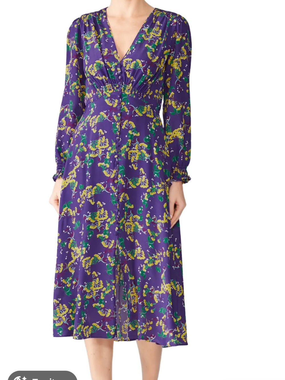 SALONI Purple Floral Midi Dress with Yellow and Green Accents